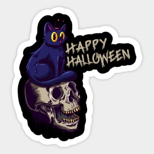 Happy Halloween Cat with Skull Costumes Sticker